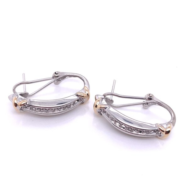 14K Two Tone Diamond Mega Clasp Earrings - Picture 2 of 3